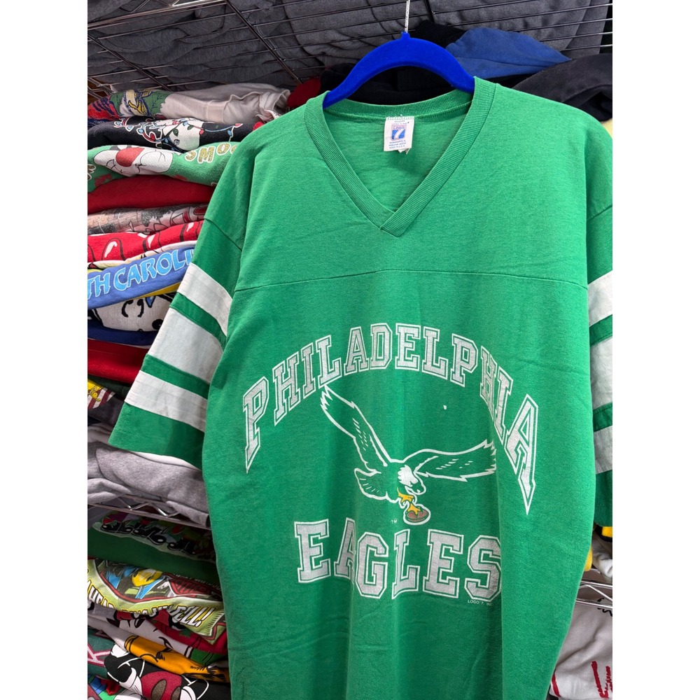 Vintage Philadelphia Eagles Logo 7 V-Neck Jersey T-Shirt Green Mens XL 90s NFL